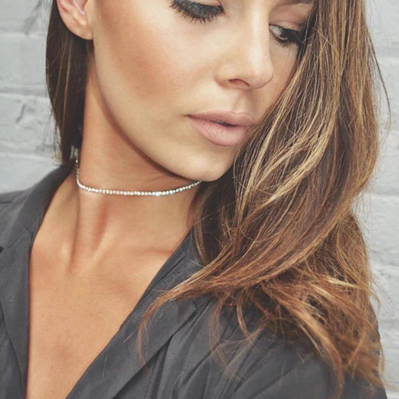 Rhinestone Crystal Choker Necklace Wedding Party Silver Chain Jewelry