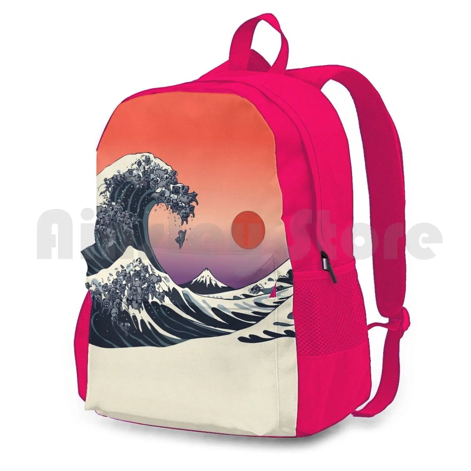 Great Wave Of Pugs Outdoor Hiking Backpack Waterproof Camping Travel