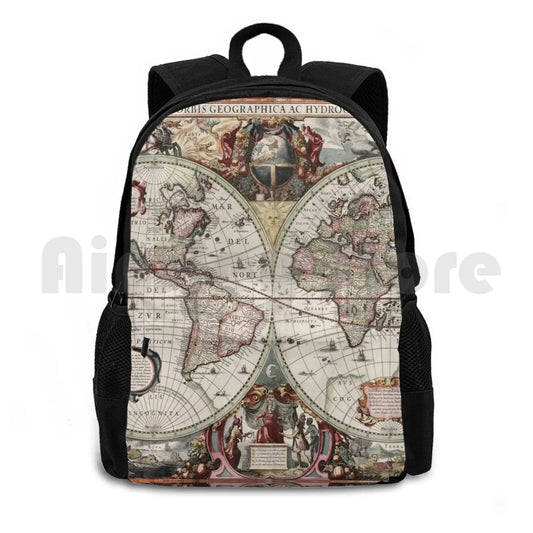 Vintage World Map Backpack Waterproof Camping Travel