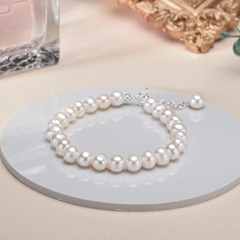 6-7mm Freshwater Pearl Bracelet Charms, Sterling Silver Bracelet for Women