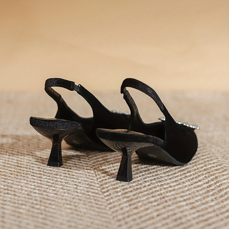 Women's Rhinestone Decor Pumps Pointed Toe Kitten Heels