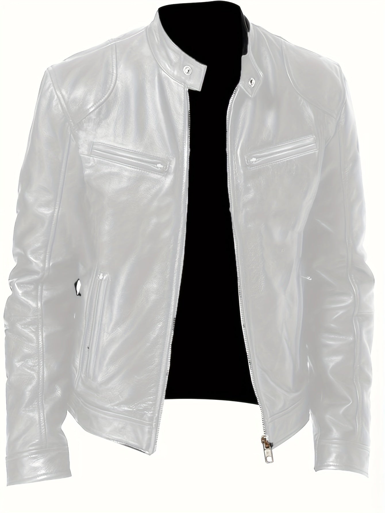 Solid Zip Up Stand Collar PU Jacket Men's Casual