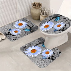 Non Slip Bathroom Rugs & Shower Curtain Set with Flower & Butterfly Pattern