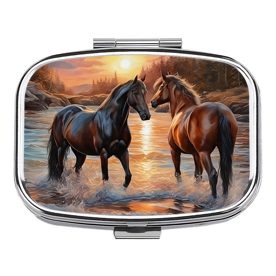Horses in Water Pill Box Compact Organizer