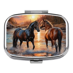 Horses in Water Pill Box Compact Organizer