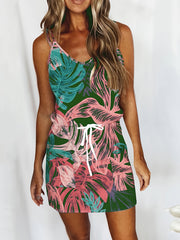 Floral Print Spaghetti Dress Street Wear Summer Beach Dress