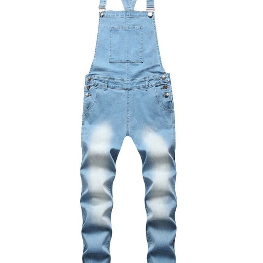 Men's Stretch Distressed Denim Overalls Spring Summer