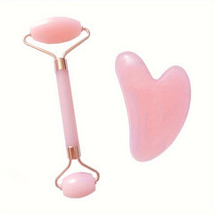 Pink Facial Eye Massage Roller Set with Massage Plate