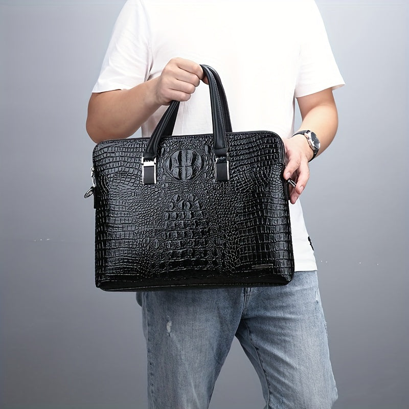 Crocodile Pattern Men's Handbag Business Ready for Daily Commute
