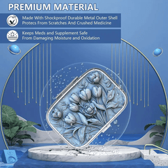 Floral 2D Relief Iron Pill Box 3 Compartment Portable Medication Organizer