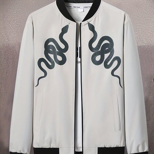 Men's Casual Snake Pattern Windbreaker Jacket Coat