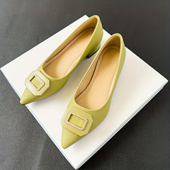 Women's Pointed Toe Low Heels Slip On Buckle Decor Chunky Heels
