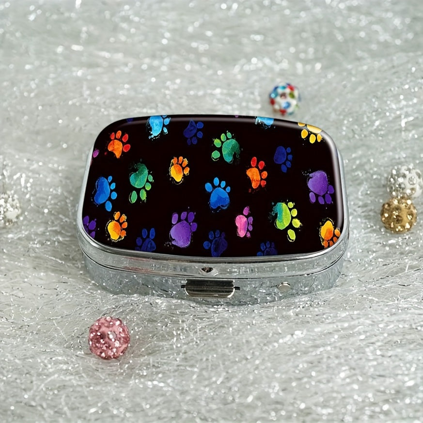 Animal Paw 2 Compartment Pill Case - Compact & Decorative Medicine Organizer