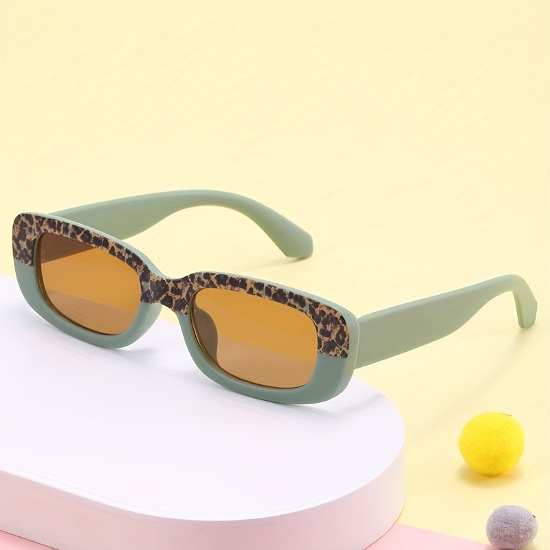 UV400 Macaron Narrow Frame Leopard Print Kids Sunglasses