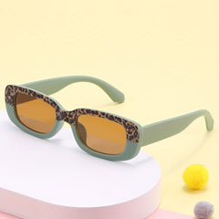 UV400 Macaron Narrow Frame Leopard Print Kids Sunglasses