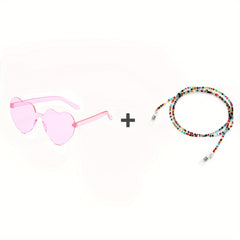 Clear Pink Heart Shape Sunglasses with Strap
