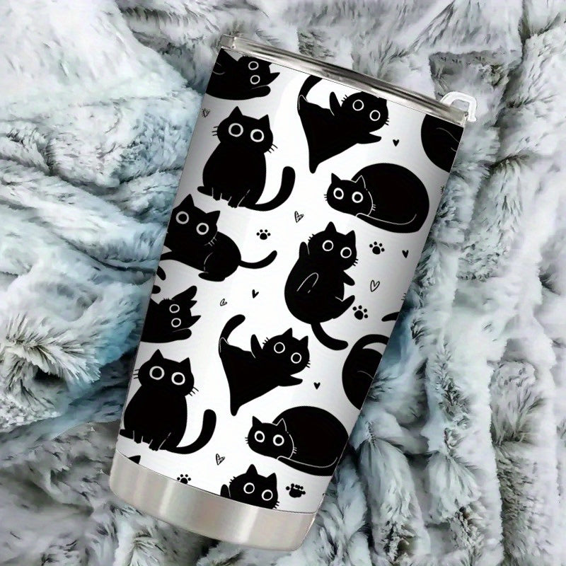 20oz Cat Stainless Steel Tumbler with Straw - Vacuum Insulated Travel Coffee Cup