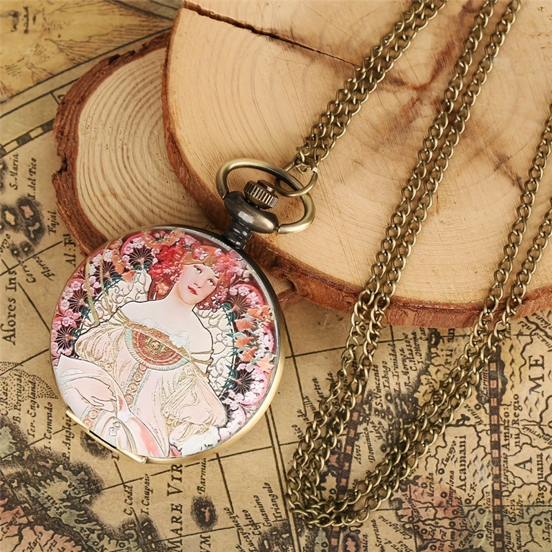 Vintage Flip Open Face Watch Goddess Quartz Clock For Men Women