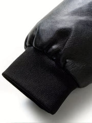 Men's Zip Up Faux Leather Jacket Baseball Collar