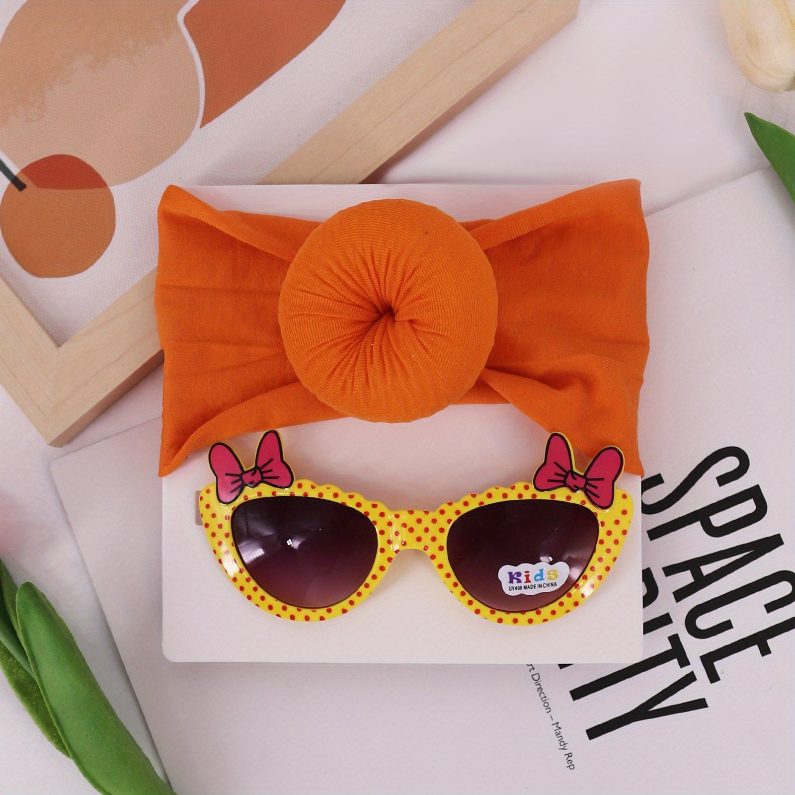 Kids Fashion Hair Accessories Set - Elastic Donut Headband & Glasses