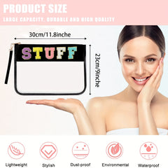 Chenille Letter Zipper Pouch Makeup Bag Clear Waterproof Toiletry Snack Bag