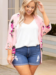 Floral Print Half Sleeve Open Front Cardigan