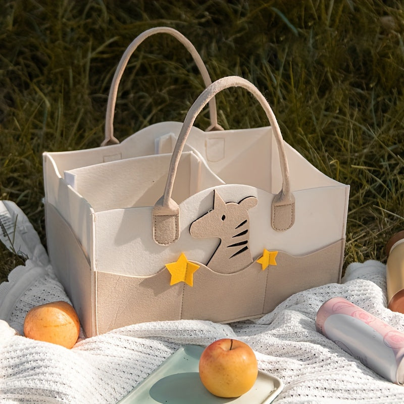 Large Capacity Felt Diaper Bag Portable Tote Handle Compartment Storage