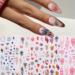 Heart Pattern Nail Stickers Glitter Evil Eye Decals Self Adhesive