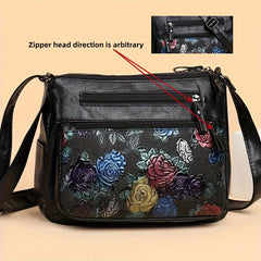 Vintage Flower Embossed Hobo Shoulder Bag Solid Crossbody Bag