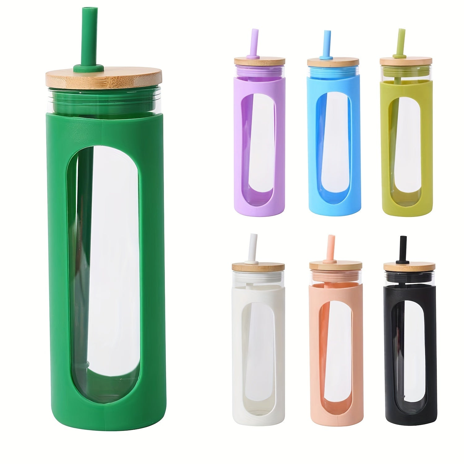 20oz Glass Water Tumbler with Straw and Sleeve Bamboo Lid Reusable Cup