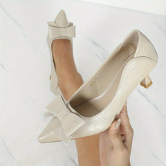 Women's Bowknot Court Pumps Pointed Toe Slip On Stiletto Heels