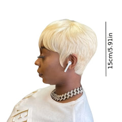 Blonde Pixie Cut Wig with Bangs Heat Resistant Synthetic Wig