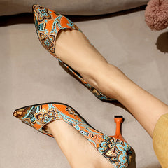 Women's Stiletto Heels Pointed Toe Slip On Pumps Retro Party Dress Shoes