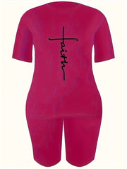 Women's Plus Size Cross Letter Print Lounge Set