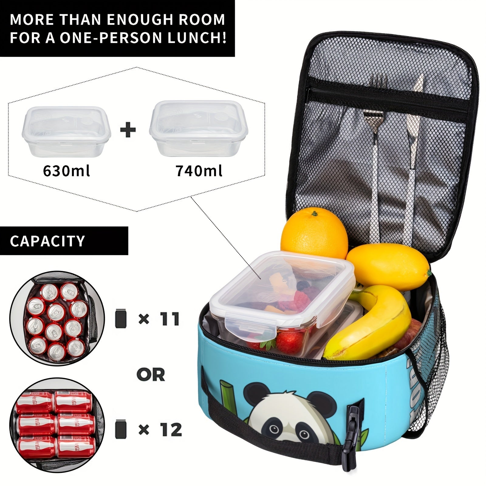 Personalized Panda Lunch Bag with Name Insulated