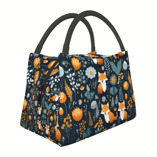 Insulated Lunch Bag Fox Forest Pattern Large Tote Bag Zipper Cooler Bag