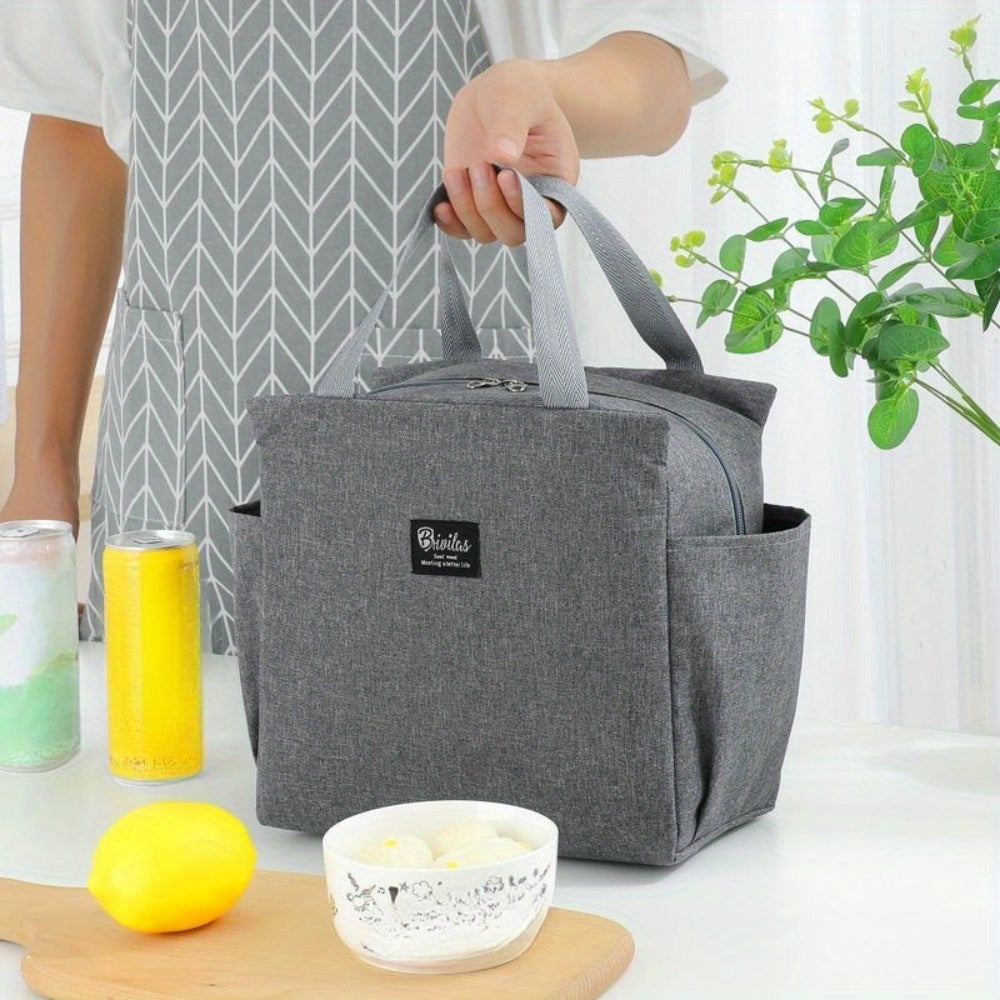 Insulated Tote Bag Portable Cooler Gray Fabric Zipper Closure Carry Handles