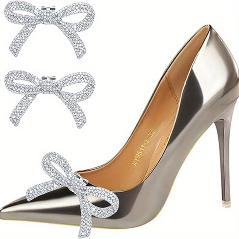 Rhinestone Shoe Bow Clip On Decor for Women Flats Heels Loafers