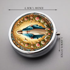 Virgin Mary Metal Pill Box 3 Compartment Portable Organizer
