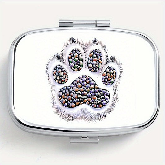 Dog Paw Print Square Medicine Box 2 Compartment Pill Box Travel Outdoor Sports