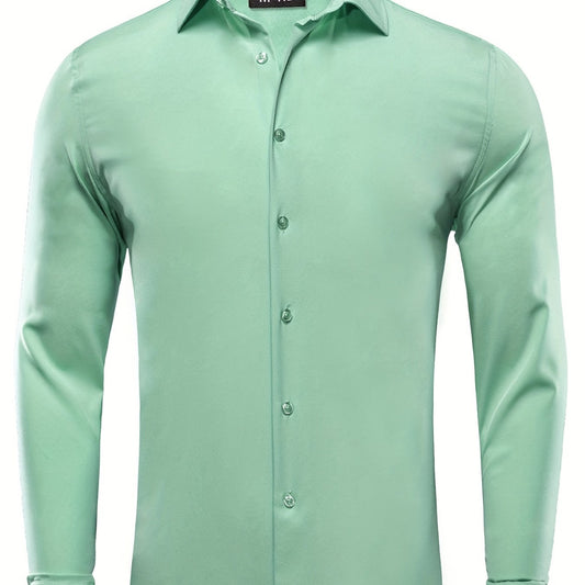 Men's Solid Casual Lapel Crew Shirt Long Sleeve Shirt