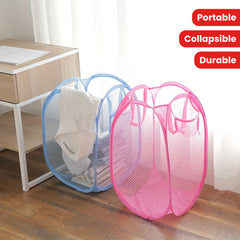 Portable Pop Up Mesh Laundry Hamper - Collapsible Basket for Dirty Clothes