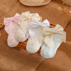 4 Pairs Baby Girls Bowknot Socks Ultra Thin Mesh Breathable Comfy Summer Socks