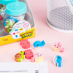20pcs Animal Eraser Bucket - Assorted Animal Shaped Erasers