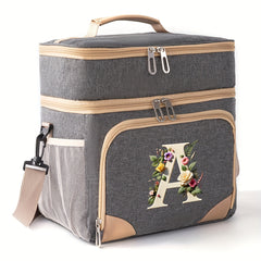 Floral Print Insulated Lunch Bag Durable Canvas Polyester Reusable Tote