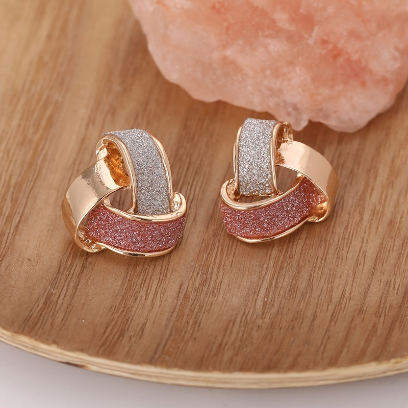 Two Tone Stud Earrings For Women Girls 1Pair