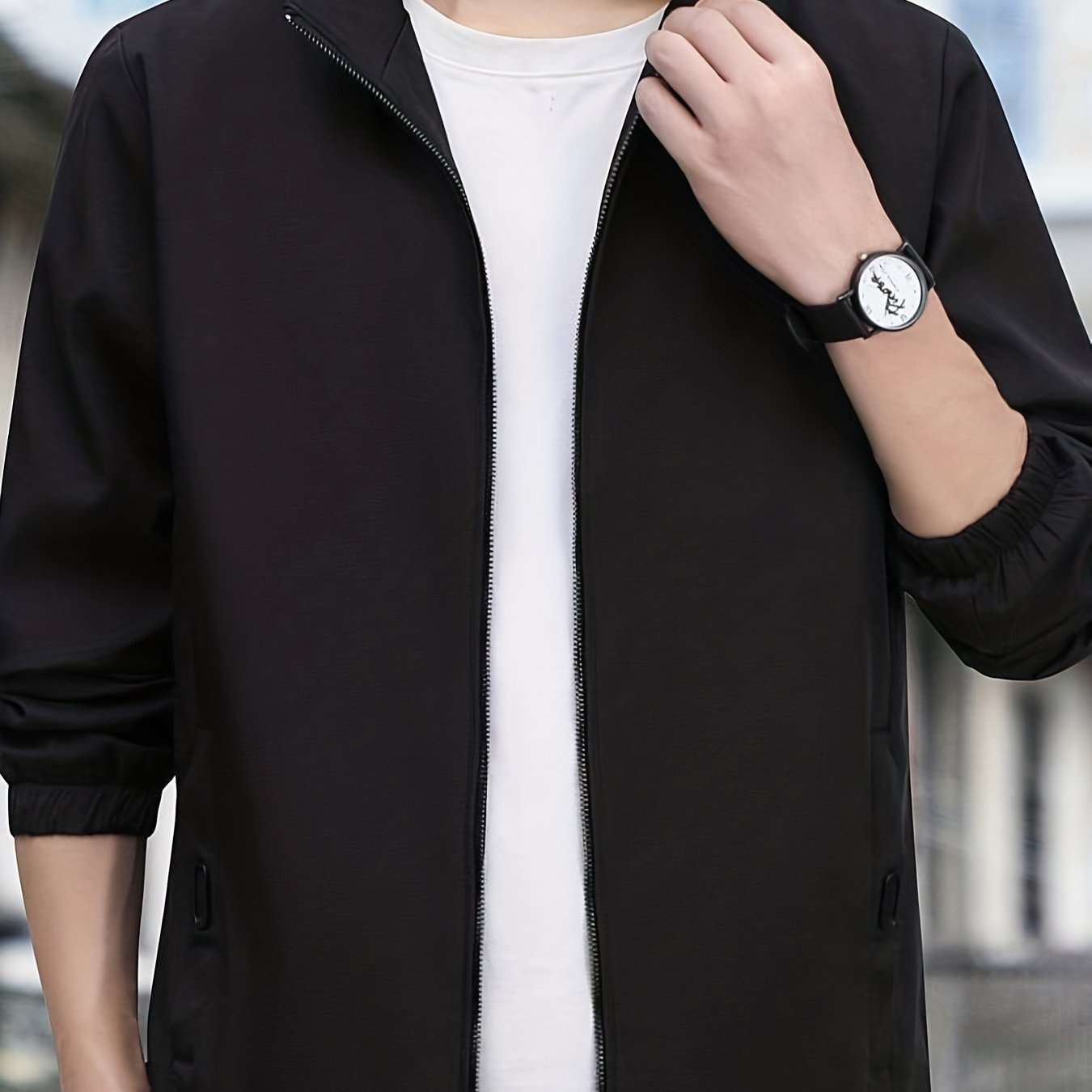 Men's Zip up Stand Collar Jacket Classic Casual Coat
