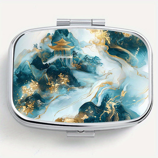 Vintage Marble Print Square Pill Organizer with 2 Compartments