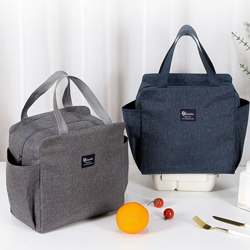 Large Capacity Dual Side Pocket Insulated Tote in Pink Gray Navy