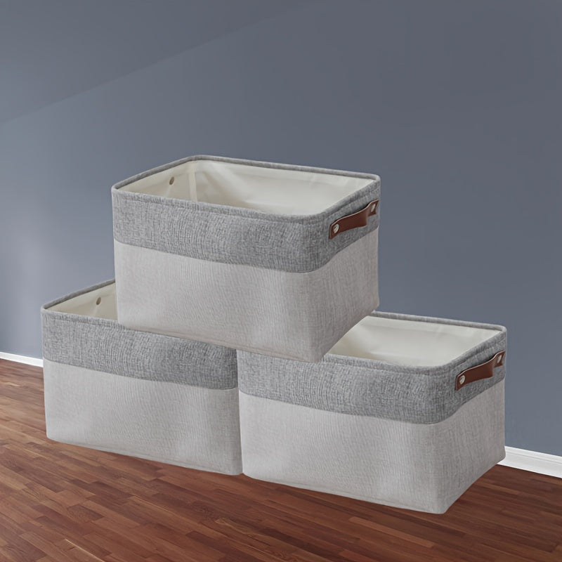 3pcs Fabric Storage Baskets Golden Finish Home Organizer